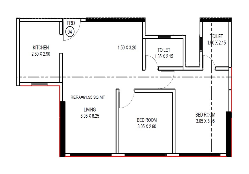 2 BHK 667 Sq. Ft. Apartment