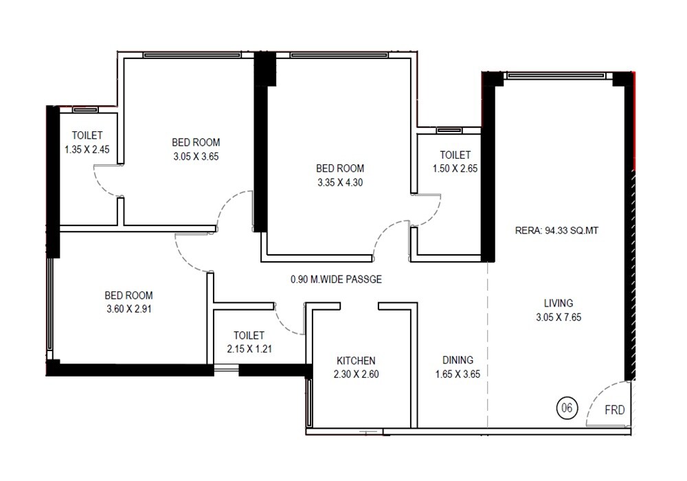 3 BHK 1015 Sq. Ft. Apartment