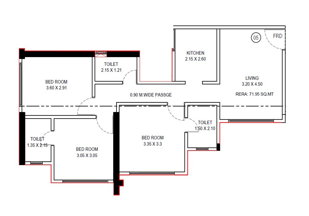 Floor plan of 3 BHK Apartment - 774 sq. ft. in Mayfair Aarambh, Mumbai