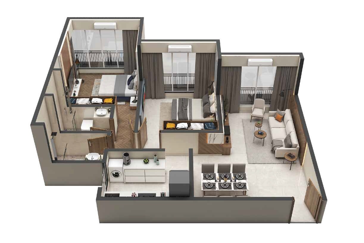 Floor plan of 2 BHK 745 Sq. Ft. Apartment in Mayfair Aranya, Mumbai