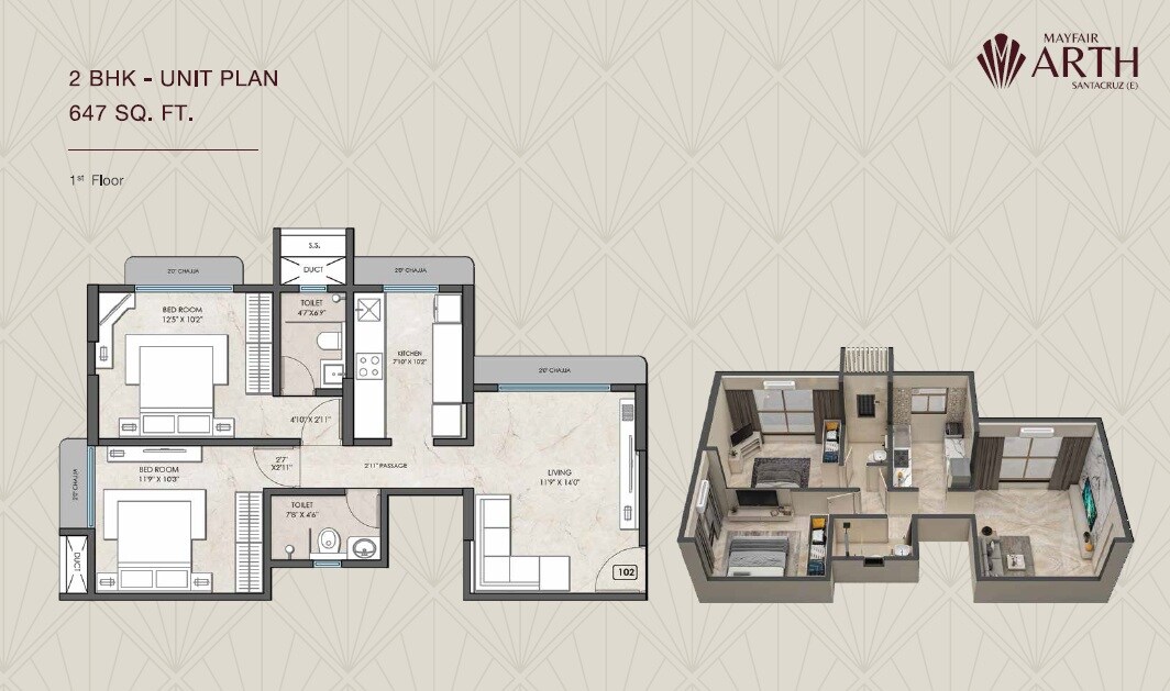 2 BHK 647 Sq. Ft. Apartment
