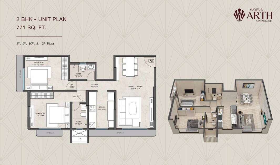 2 BHK 771 Sq. Ft. Apartment