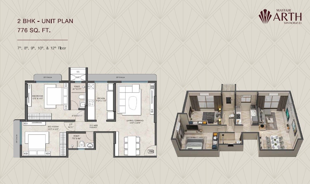 2 BHK 776 Sq. Ft. Apartment
