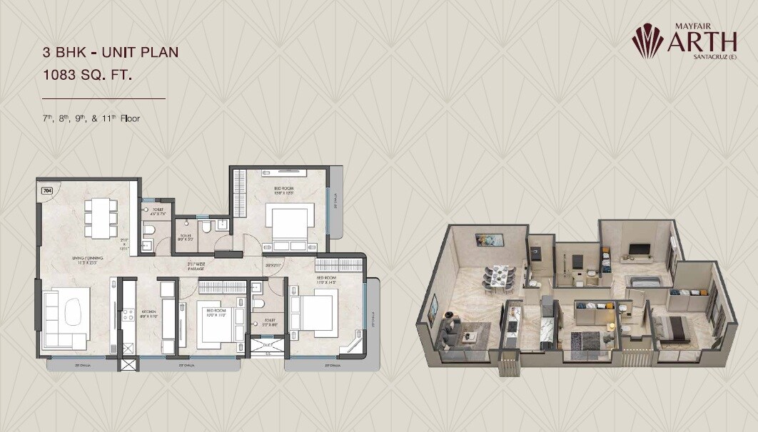 3 BHK 1083 Sq. Ft. Apartment
