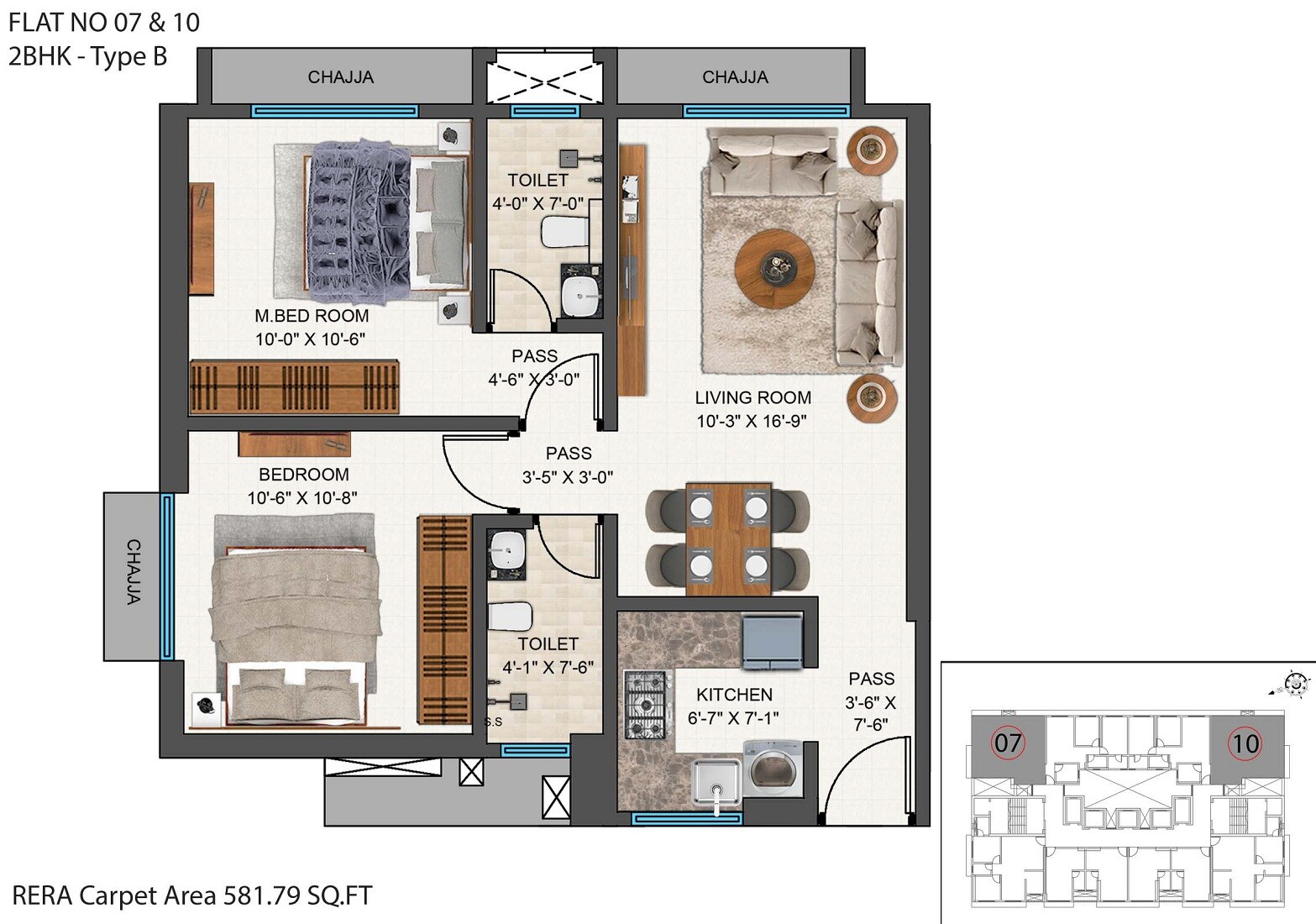 Floor plan of 2 BHK 582 Sq. Ft. Apartment in Mayfair The View, Mumbai