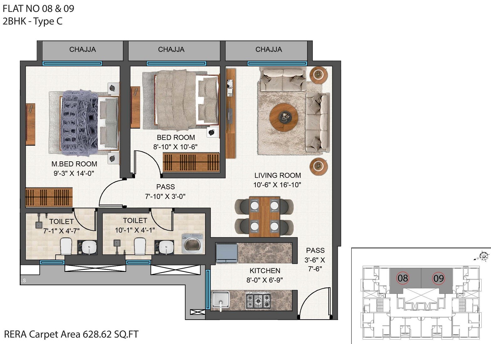 Floor plan of 2 BHK 629 Sq. Ft. Apartment in Mayfair The View, Mumbai