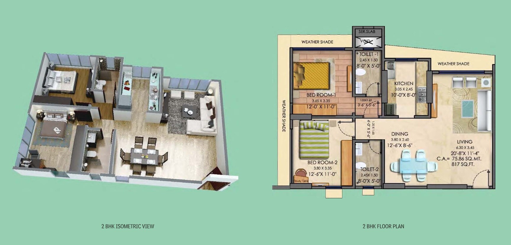 Floor plan of 2 BHK 1307 Sq. Ft. Apartment in Mayfair Greens, Mumbai