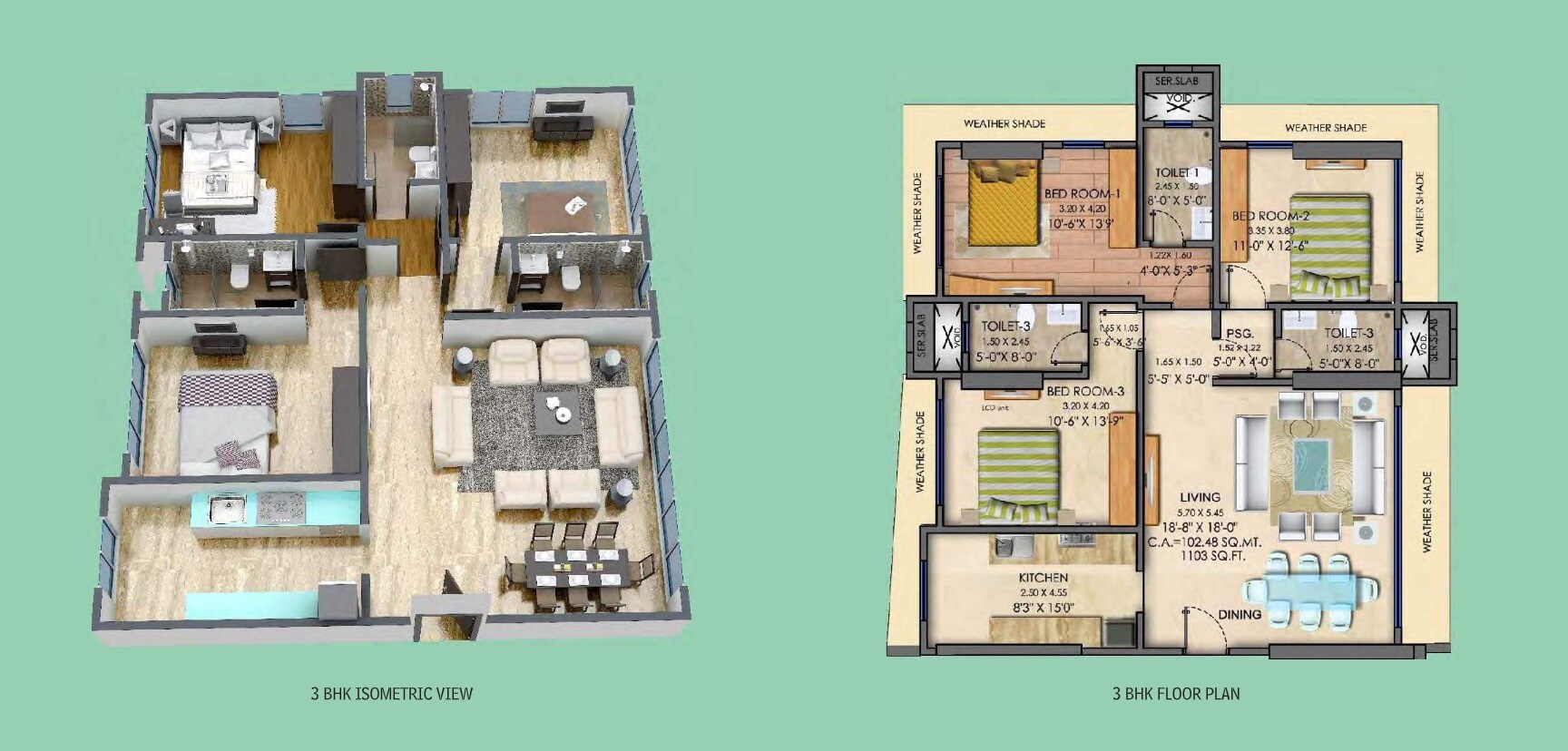 Floor plan of 3 BHK 1765 Sq. Ft. Apartment in Mayfair Greens, Mumbai