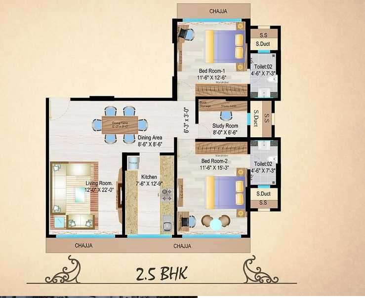 2 BHK 760 Sq. Ft. Apartment in Mayfair Housing Heritage