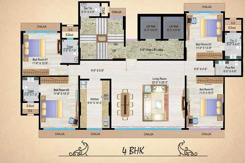 4 BHK 1410 Sq. Ft. Apartment