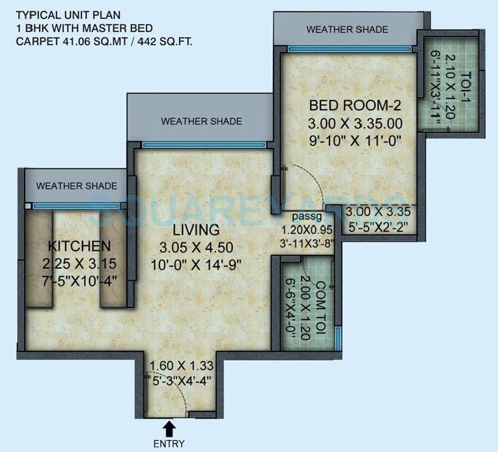 Floor plan of 1 BHK 442 Sq. Ft. Apartment in Mayfair Housing Hillcrest, Mumbai