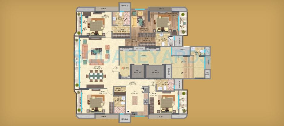 Floor plan of 4 BHK 3000 Sq. Ft. Apartment in Mayfair Housing Serene, Mumbai