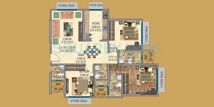 mayfair housing shyam apartment 3bhk 873sqft 1