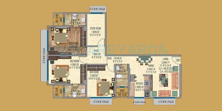 mayfair housing shyam apartment 3bhk 973sqft 1