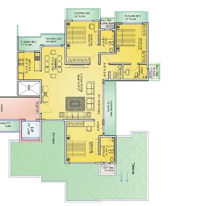 Floor plan of 3 BHK 1800 Sq. Ft. Apartment in Mayfair Housing Silver, Mumbai