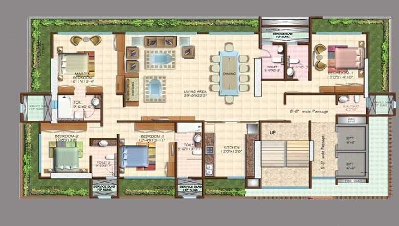 Floor plan of 4 BHK 3480 Sq. Ft. Apartment in Mayfair Maaya, Mumbai