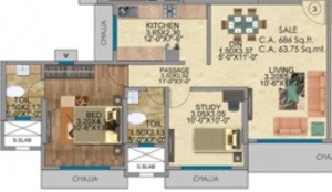Floor plan of 2 BHK 676 Sq. Ft. Apartment in Mayfair Sanskruti, Mumbai