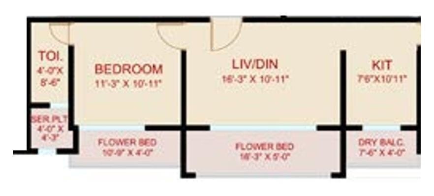Floor plan of 1 BHK 456 Sq. Ft. Apartment in Mayfair Sonata Greens, Mumbai