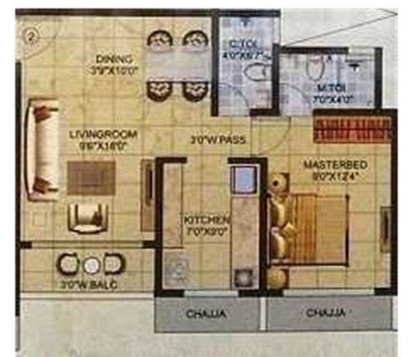 Floor plan of 1 BHK 705 Sq. Ft. Apartment in Mca  Gopeshwar Apartment, Mumbai