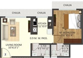 1 BHK 367 Sq. Ft. Apartment