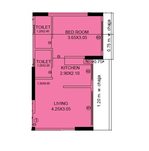 Floor plan of 1 BHK 400 Sq. Ft. Apartment in MDM Maestro, Mumbai
