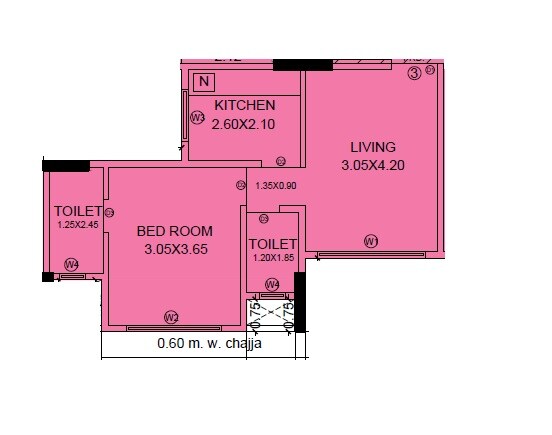Floor plan of 1 BHK 415 Sq. Ft. Apartment in MDM Maestro, Mumbai