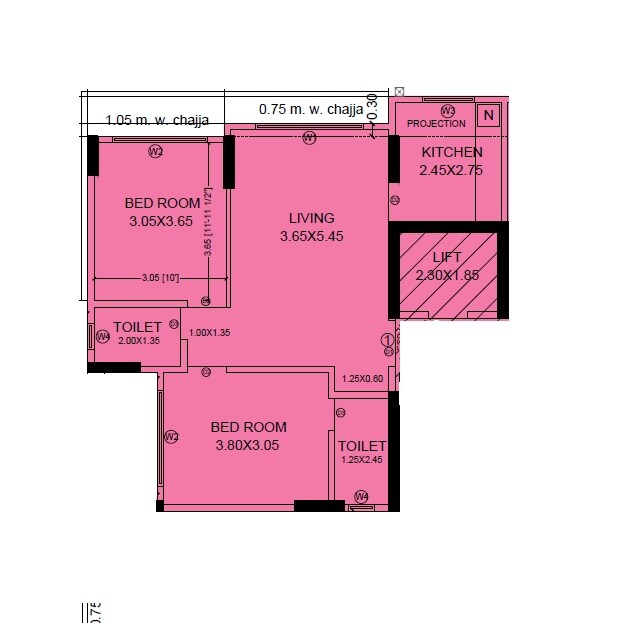 Floor plan of 2 BHK 645 Sq. Ft. Apartment in MDM Maestro, Mumbai