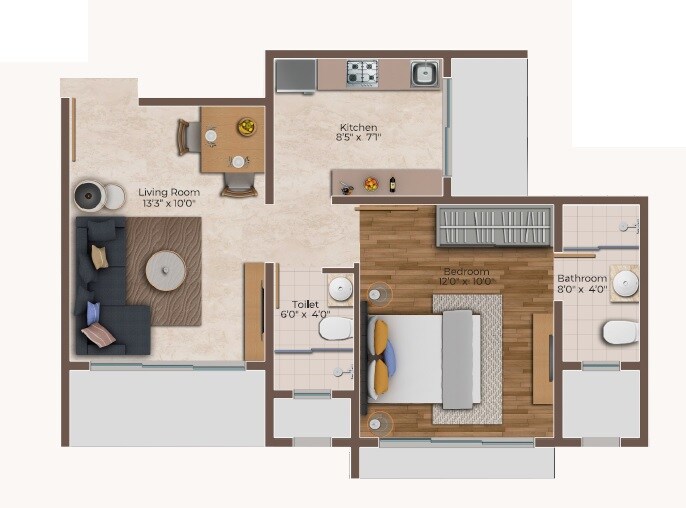 Floor plan of 1 BHK 400 Sq. Ft. Apartment in MDM Zion, Mumbai