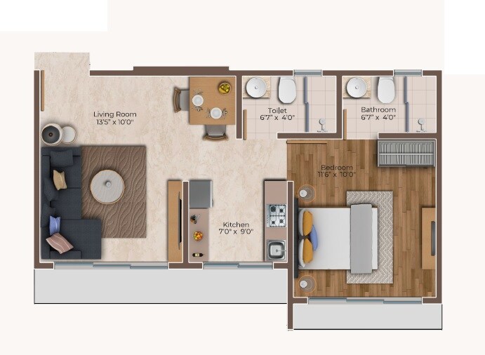 Floor plan of 1 BHK 415 Sq. Ft. Apartment in MDM Zion, Mumbai