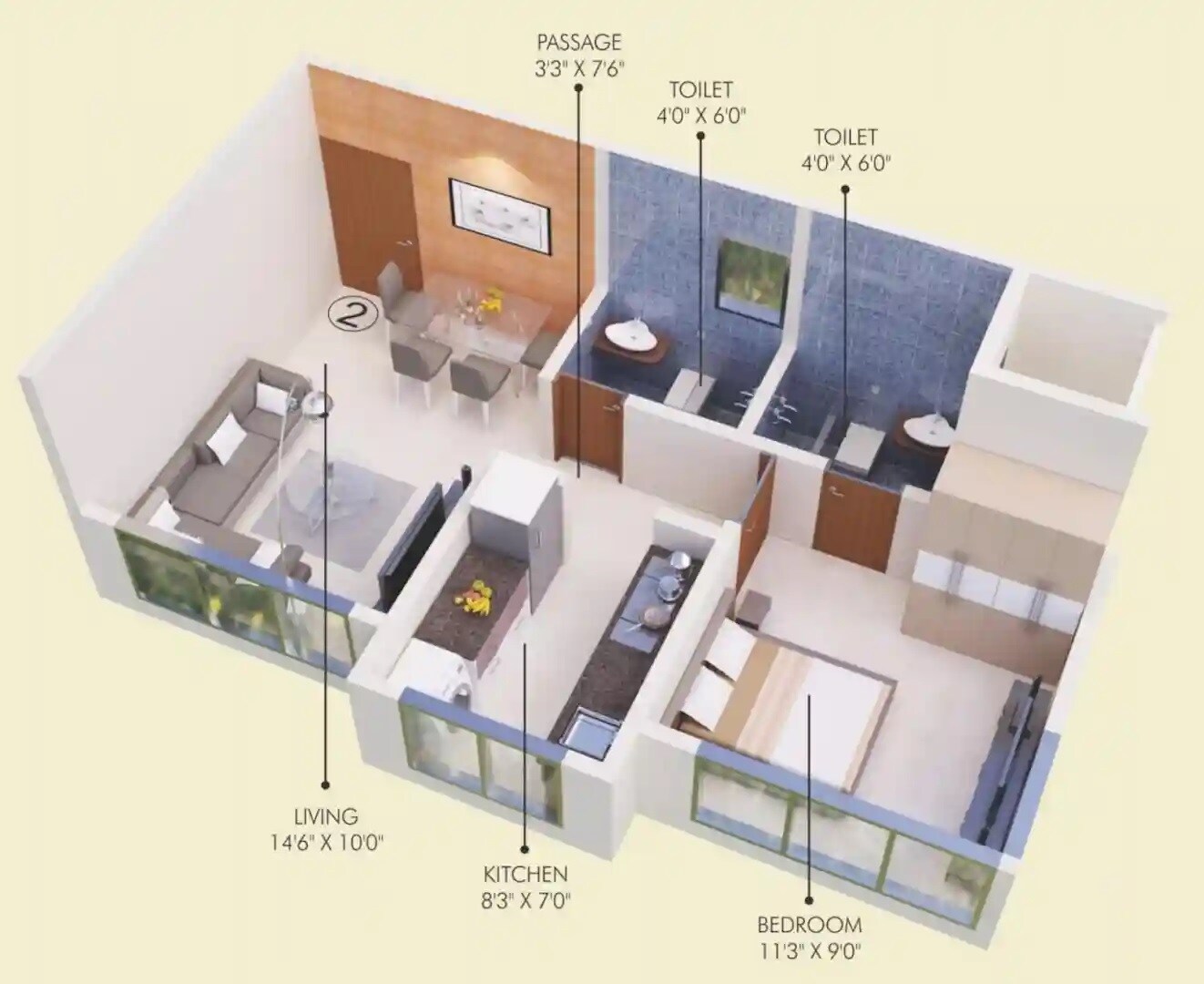 Floor plan of 1 BHK 396 Sq. Ft. Apartment in Medha CHS, Mumbai