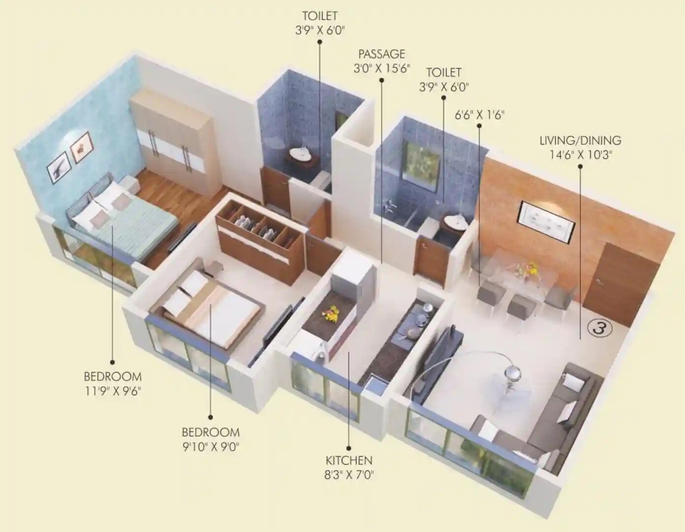 Floor plan of 2 BHK 522 Sq. Ft. Apartment in Medha CHS, Mumbai