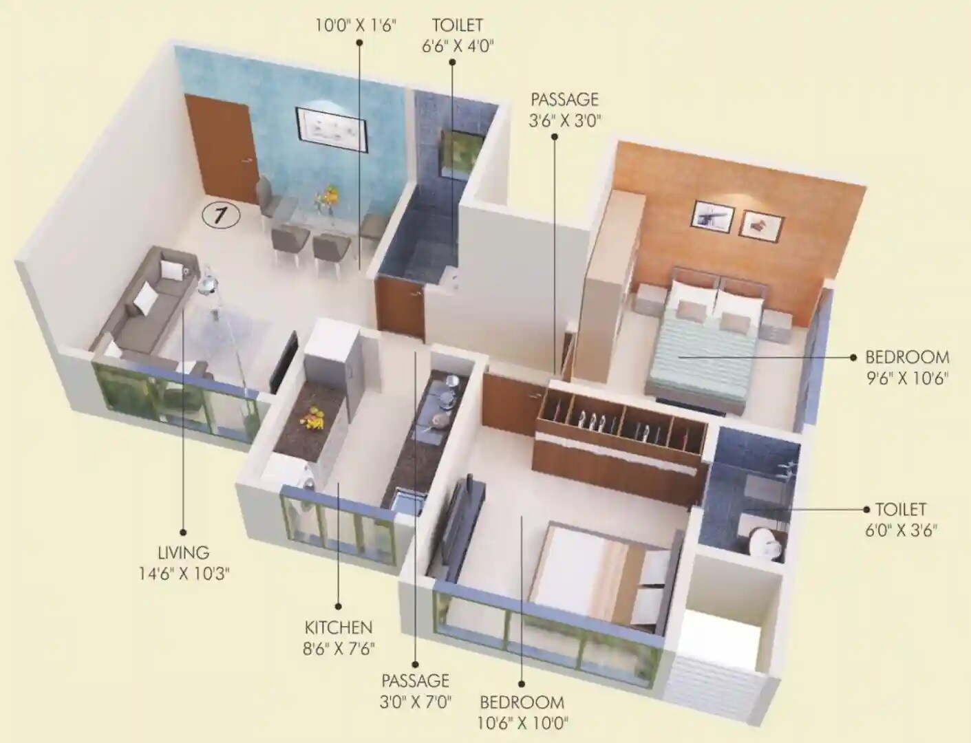 Floor plan of 2 BHK 535 Sq. Ft. Apartment in Medha CHS, Mumbai