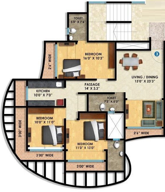 3 BHK 1093 Sq. Ft. Apartment