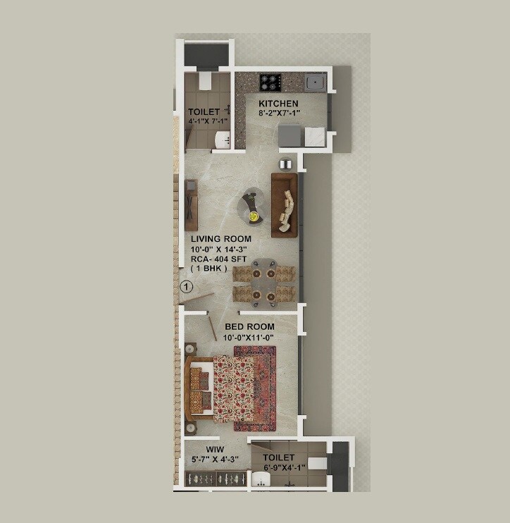 Floor plan of 1 BHK 404 Sq. Ft. Apartment in Meghna Ashraya, Mumbai