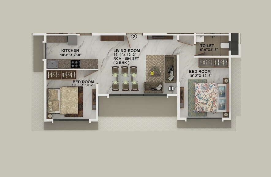 Floor plan of 2 BHK 594 Sq. Ft. Apartment in Meghna Ashraya, Mumbai