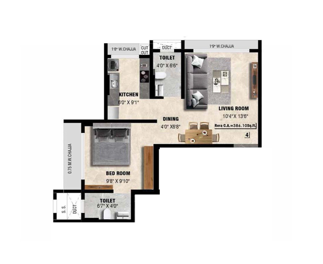 1 BHK 386 Sq. Ft. Apartment