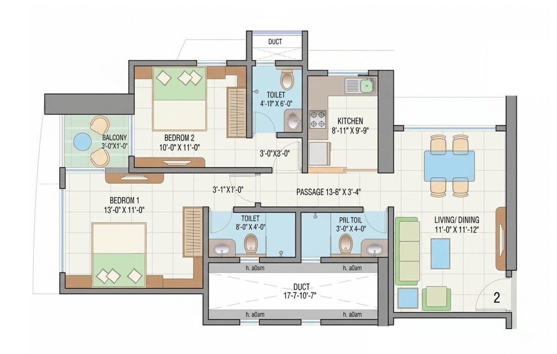 2 BHK 552 Sq. Ft. Apartment
