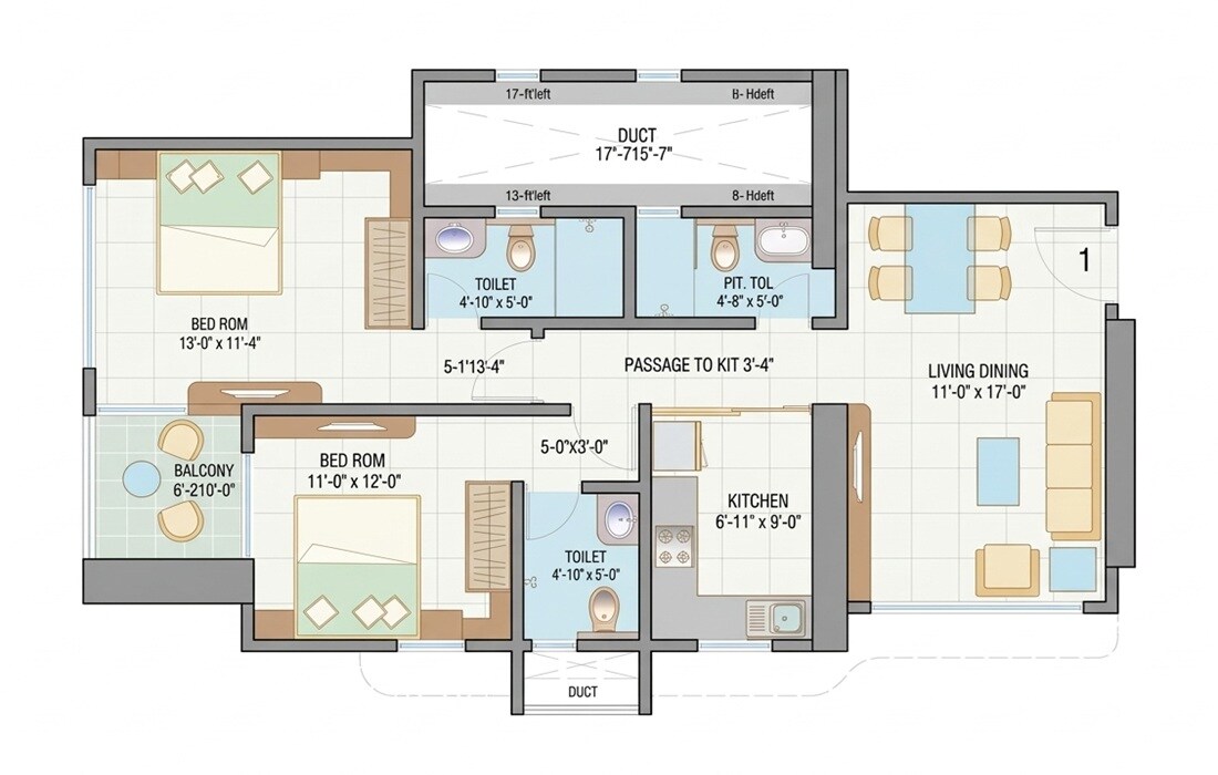 2 BHK 648 Sq. Ft. Apartment