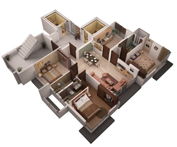 Floor plan of 3 BHK 971 Sq. Ft. Apartment in Mehta Lilium, Mumbai