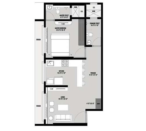 Floor plan of 1 BHK 435 Sq. Ft. Apartment in Mehta Onyx, Mumbai