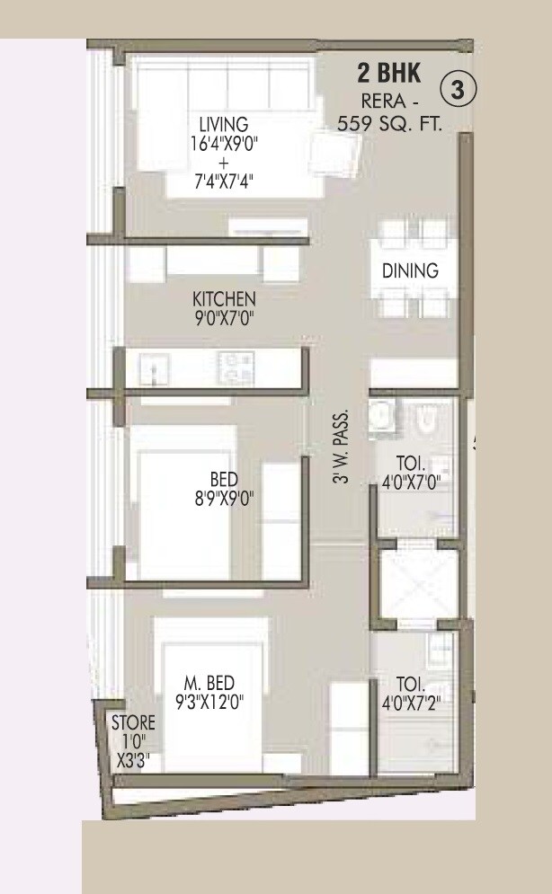2 BHK 559 Sq. Ft. Apartment