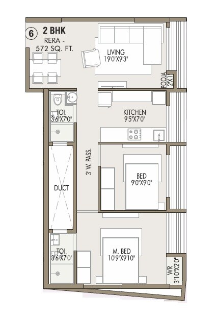 2 BHK 572 Sq. Ft. Apartment