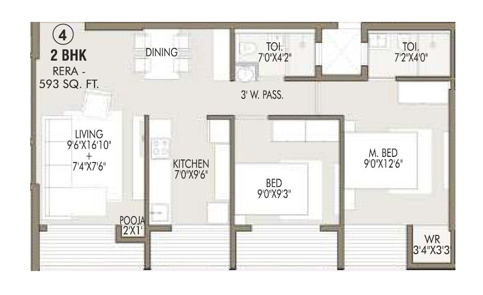 2 BHK 593 Sq. Ft. Apartment