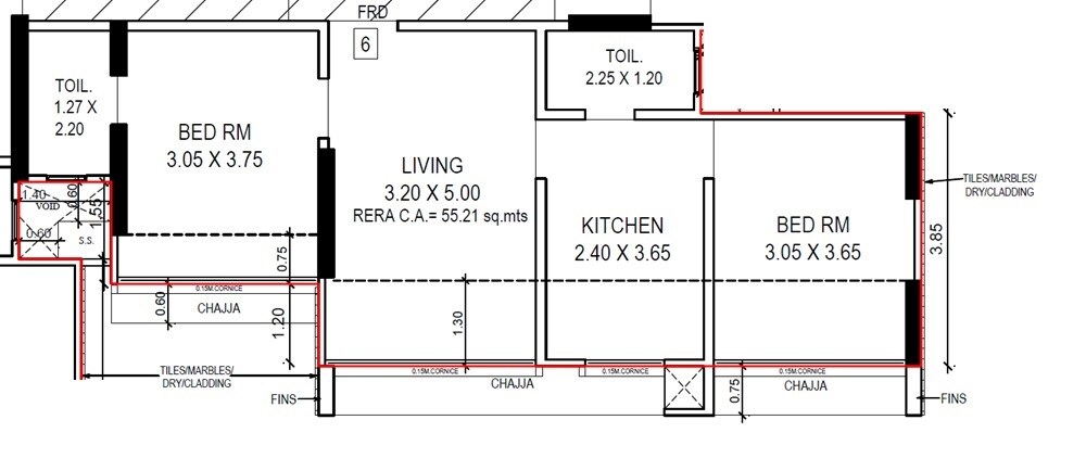 Floor plan of 2 BHK 594 Sq. Ft. Apartment in Mesacon Crown, Mumbai