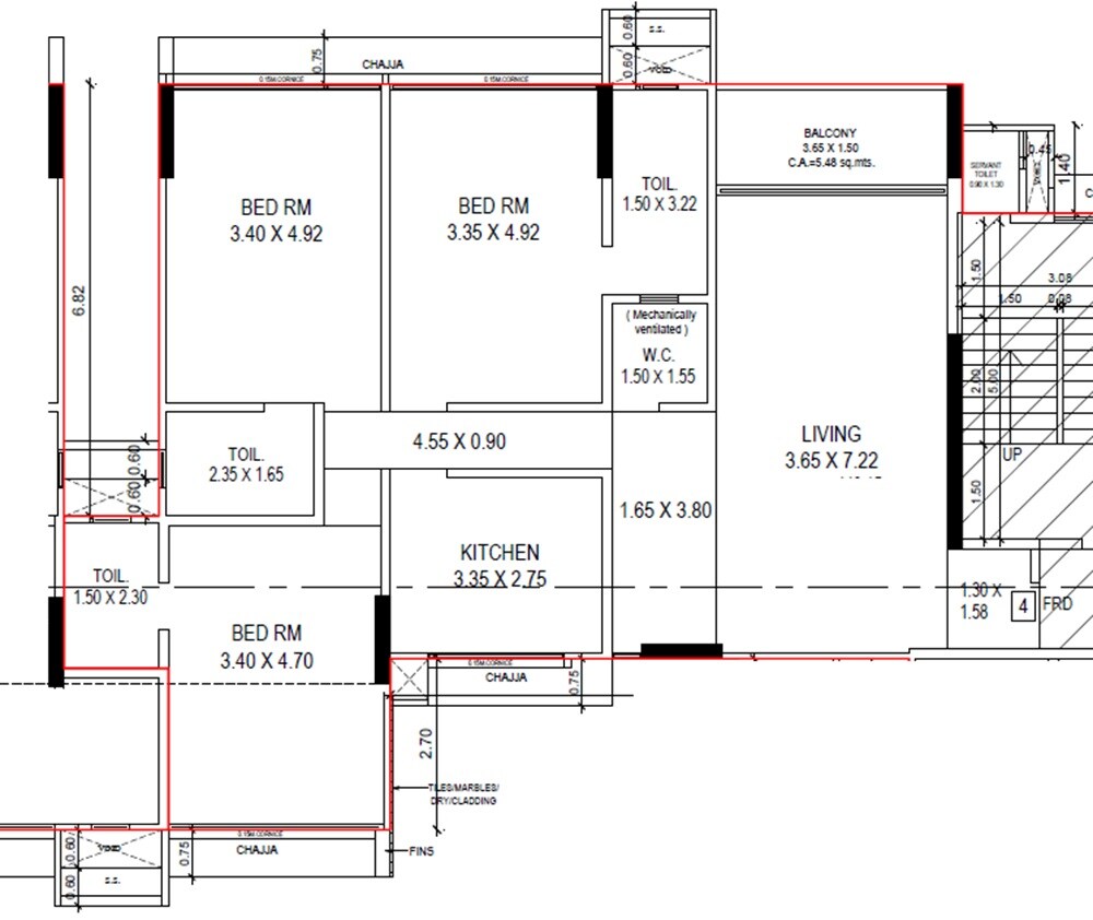 Floor plan of 3 BHK 914 Sq. Ft. Apartment in Mesacon Crown, Mumbai