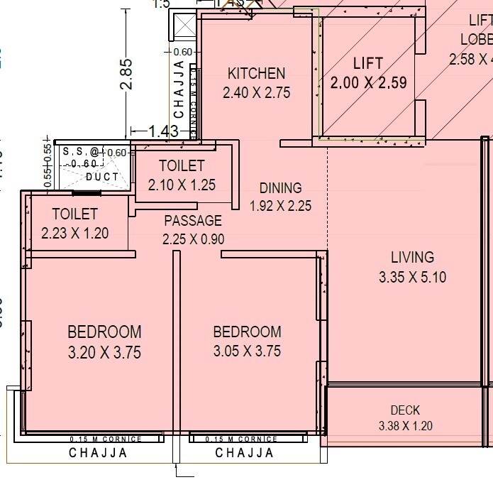 Floor plan of 2 BHK 715 Sq. Ft. Apartment in Mesacon Greens, Mumbai