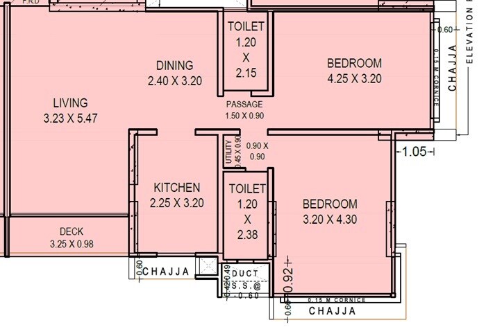 Floor plan of 2 BHK 772 Sq. Ft. Apartment in Mesacon Greens, Mumbai