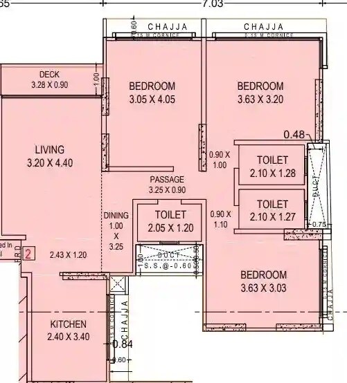 Floor plan of 3 BHK 1073 Sq. Ft. Apartment in Mesacon Greens, Mumbai