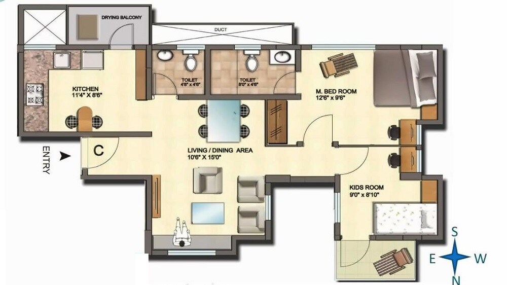 Floor plan of 1 BHK 1118 Sq. Ft. Apartment in Metadesign Mblu, Mumbai