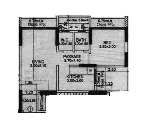 Floor plan of 1 BHK 440 Sq. Ft. Apartment in Metaface Yogprabha CHSL, Mumbai